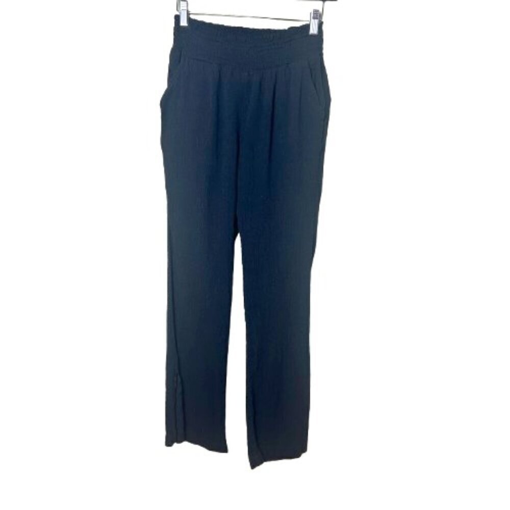 AERIE American Eagle Gauze Wide Leg Beach Pants w Side Slit Size XS Black